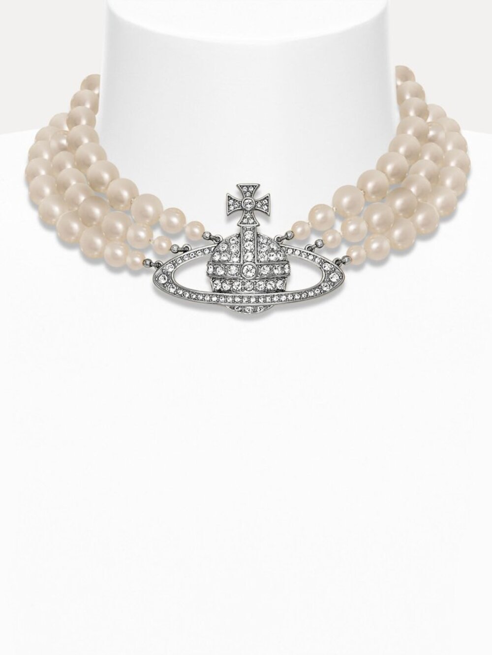 Vivienne Westwood Three Row Pearl Bas Relief Choker